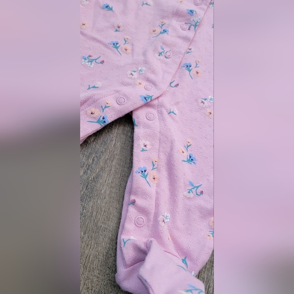 Carter's Baby Footted Onesie 3M Lilac Floral Long Sleeves 100% Cotton Bows - Picture 4 of 8